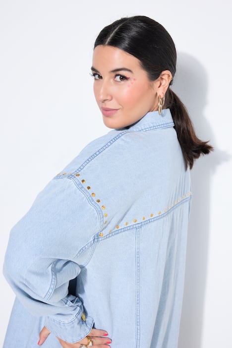 Jeanshemd, oversized, Vintage Look, goldene Ziernieten