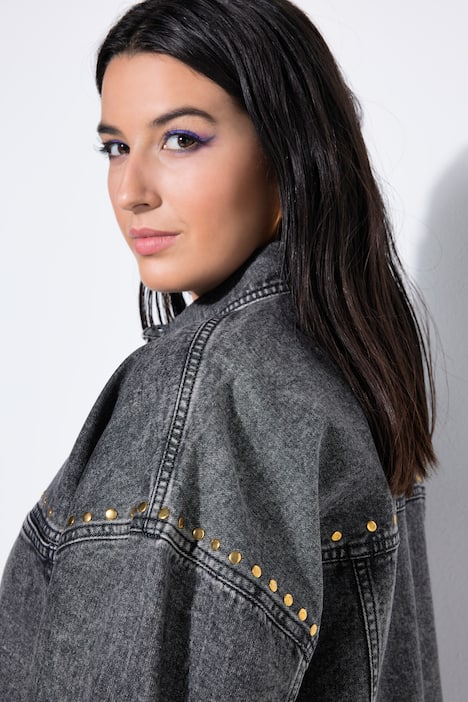 Jeanshemd, oversized, Vintage Look, goldene Ziernieten