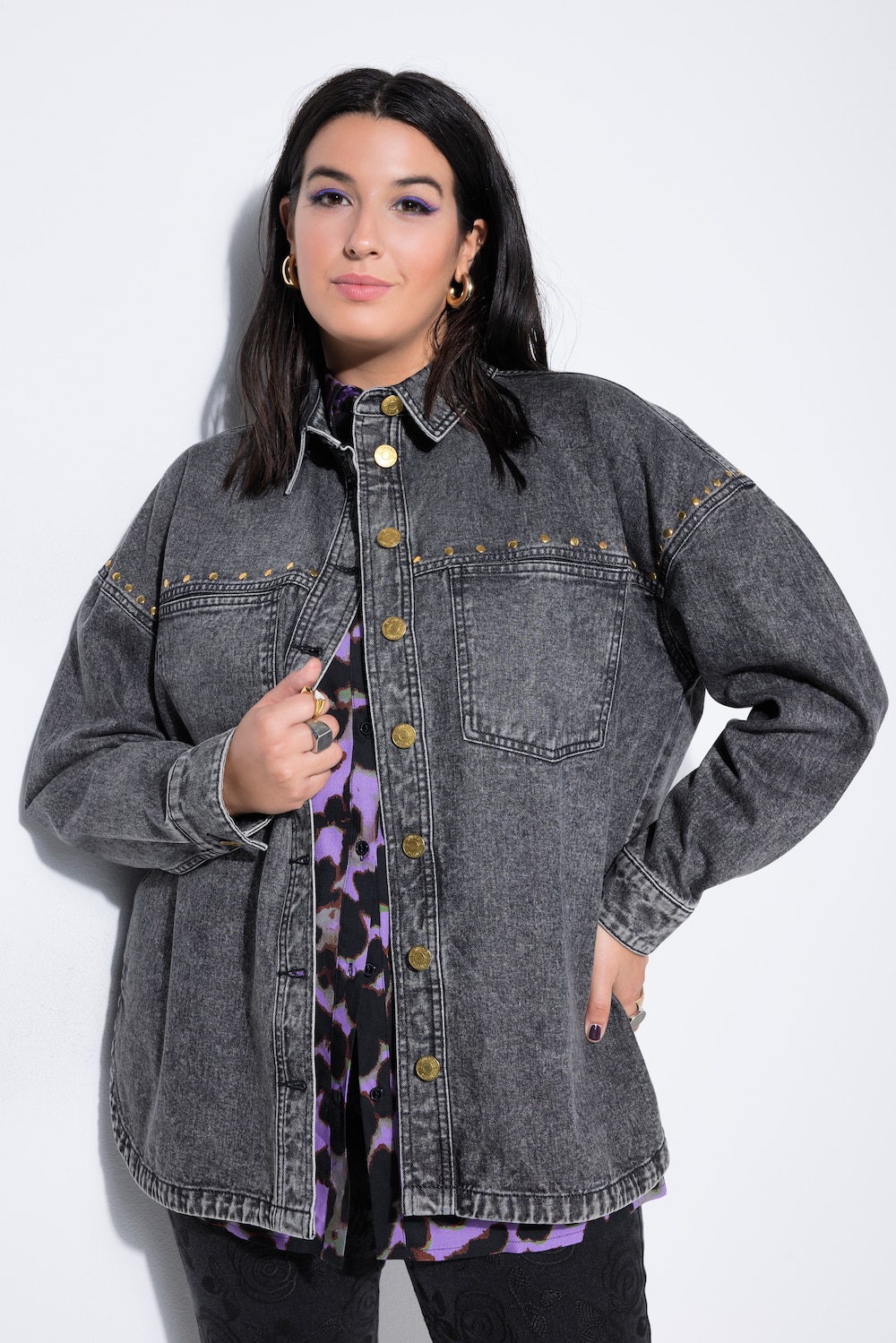 Denim overhemd, oversized, vintage look, sierstuds