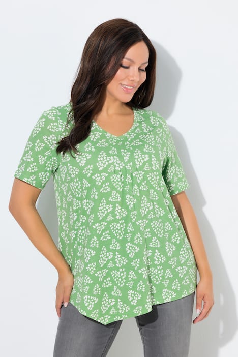 T-shirt dal taglio svasato con cuori, scollo a V e mezze maniche