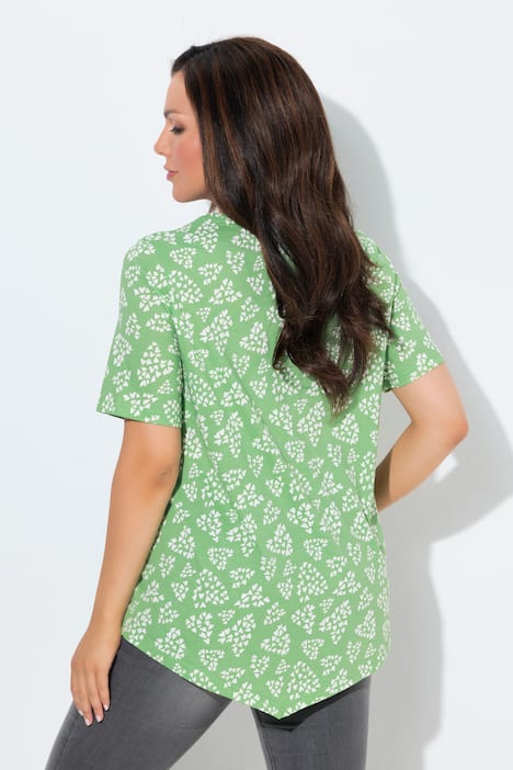 T-shirt dal taglio svasato con cuori, scollo a V e mezze maniche