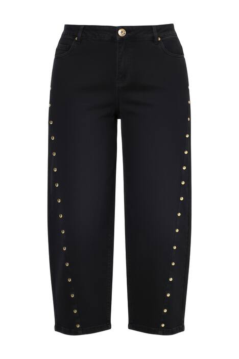 Barelové džíny, balónové nohavice, vysoký pas, ozdobné nýty