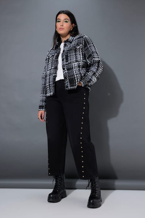 Jean Barrel avec rivets fantaisie, jambe ballon et taille haute