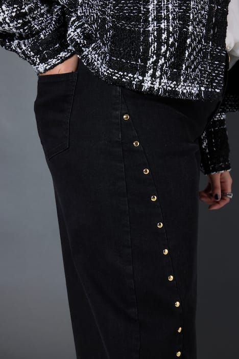 Jean Barrel avec rivets fantaisie, jambe ballon et taille haute