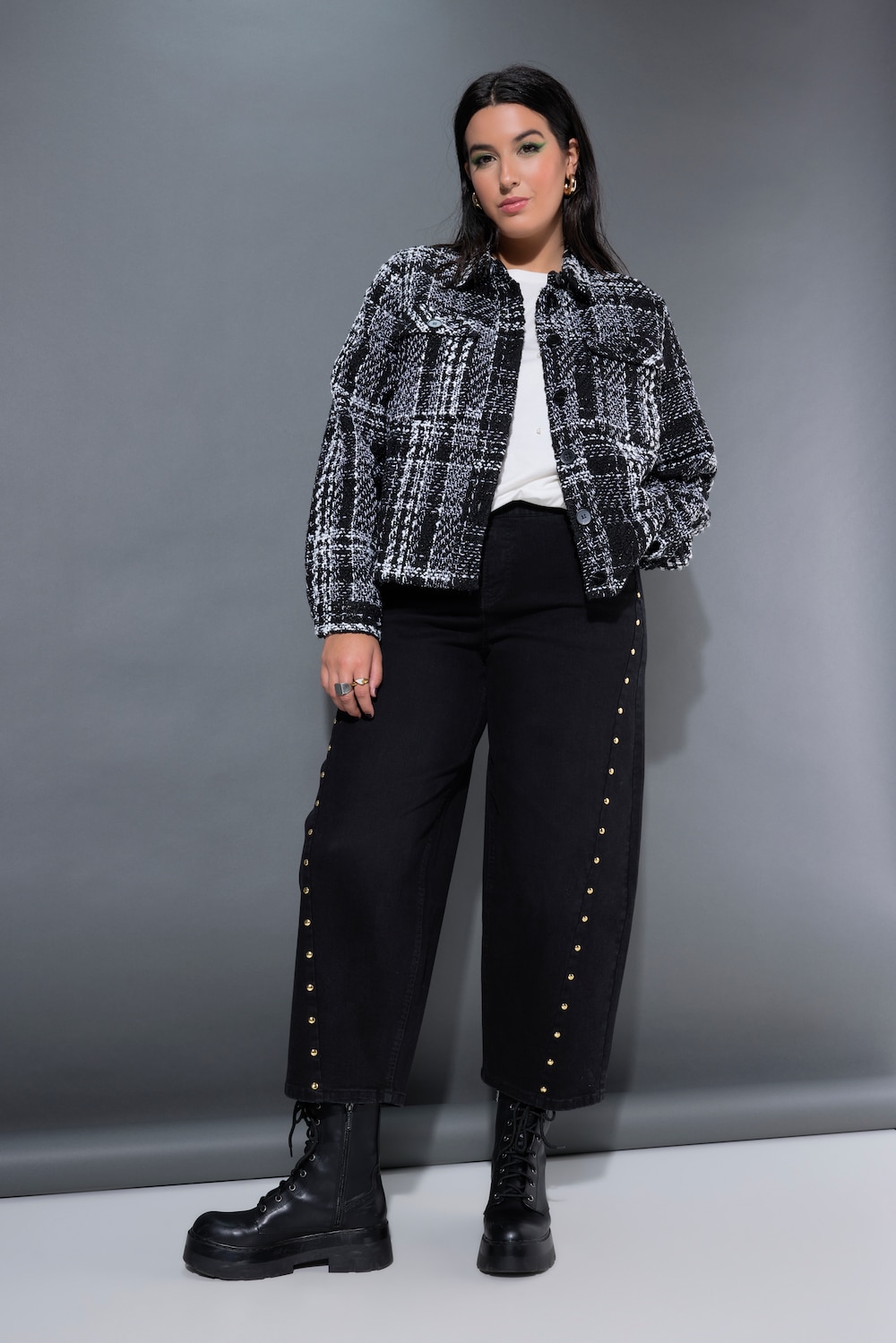 Barrel-Jeans, Ballon-Legs, HighWaist, Schmucknieten