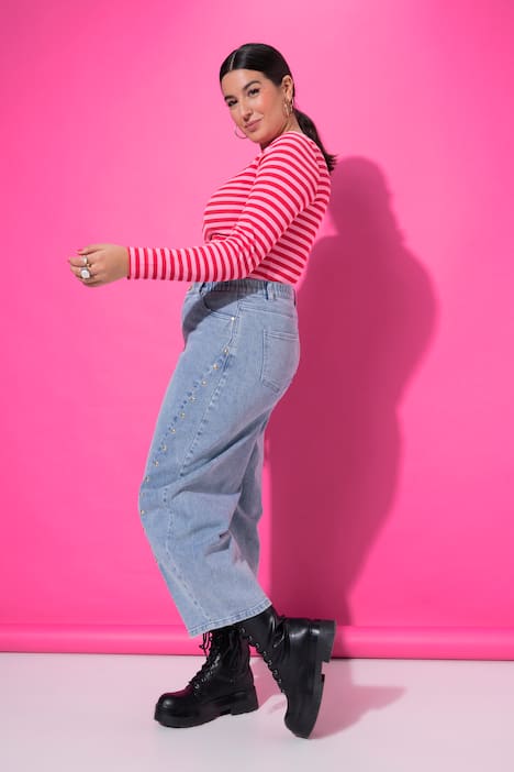 Barrel-Jeans, Ballon-Legs, HighWaist, Schmucknieten