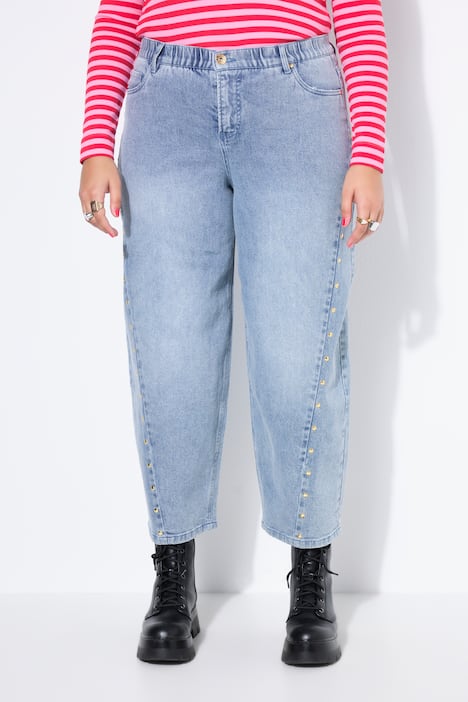 Barrel-Jeans, Ballon-Legs, HighWaist, Schmucknieten