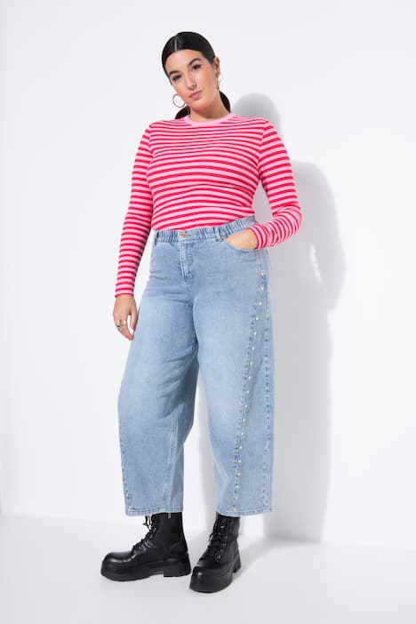 Barrel-Jeans, Ballon-Legs, HighWaist, Schmucknieten