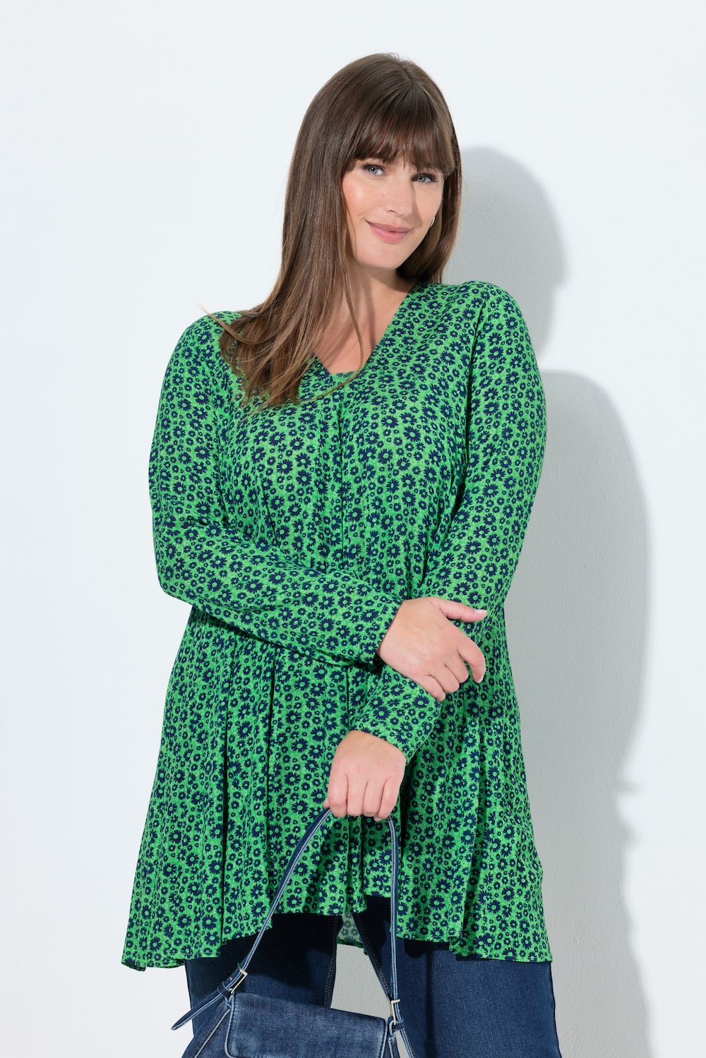 Blouse, bloemen, A-lijn, carréhals, lange mouwen