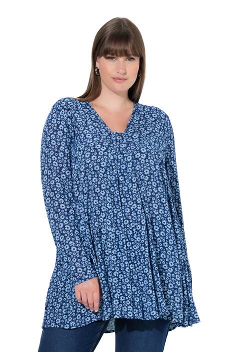 Halenka, květy, A střih, hranatý výstřih, dlouhé rukávy