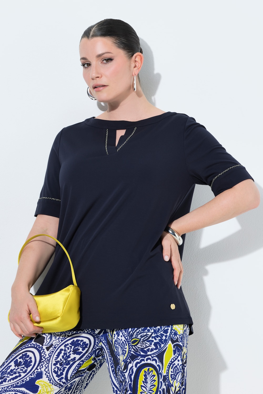 Punto-Shirt, A-Linie, Zierband, U-Boot-Ausschnitt, Halbarm