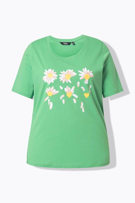 T-shirt classica con fiori, scollo a girocollo e mezze maniche