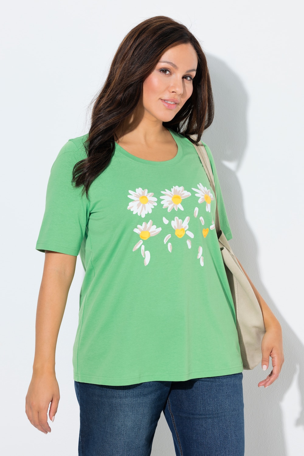 T-shirt, bloemen, classic, ronde hals, halflange mouwen