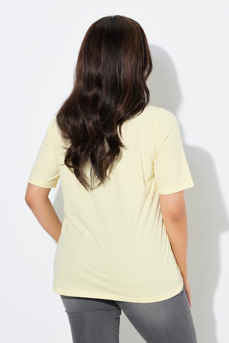 T-shirt classica con fiori, scollo a girocollo e mezze maniche