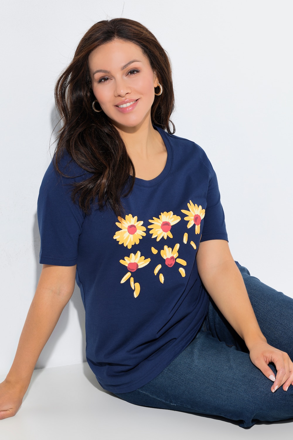 T-Shirt, blomstret, classic, rund halsudskæring, halvlange ærmer