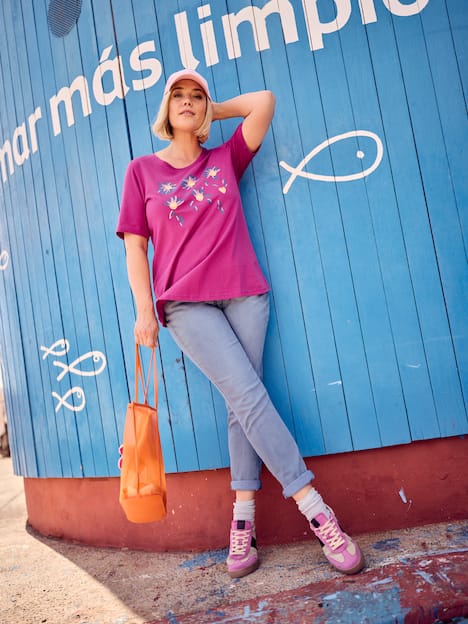 T-shirt, bloemen, classic, ronde hals, halflange mouwen