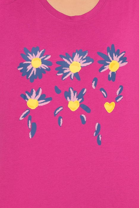 T-shirt classica con fiori, scollo a girocollo e mezze maniche