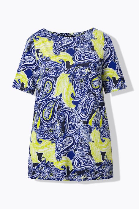 Gładka bluzka, paisley, trapezowy krój, łódkowy dekolt, rękaw 1/2
