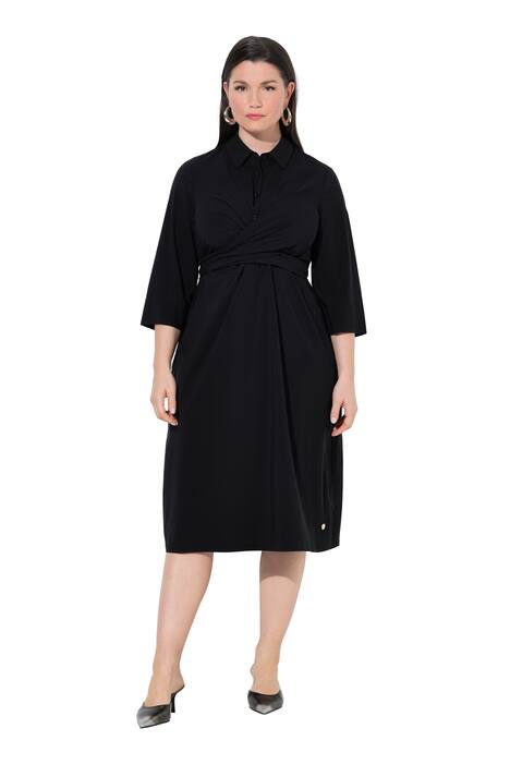 Midi šaty, zavinovací vzhled, A střih, košilový límec, 3/4 rukávy