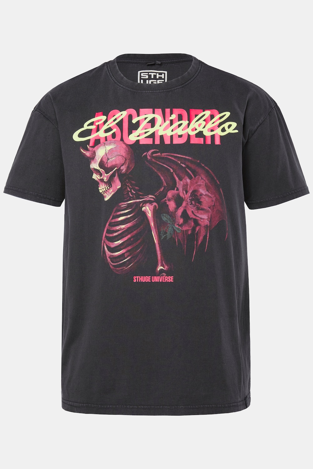 T-shirt oversize STHUGE, manches courtes et imprimé brillant dans le noir, style vintage - jusqu'au 8 XL