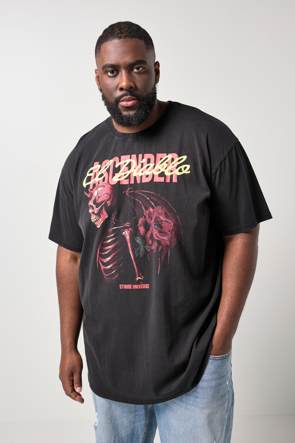 STHUGE T-shirt, korte mouwen, oversized, Glow-in-the-Dark print, vintage look, tot 8XL