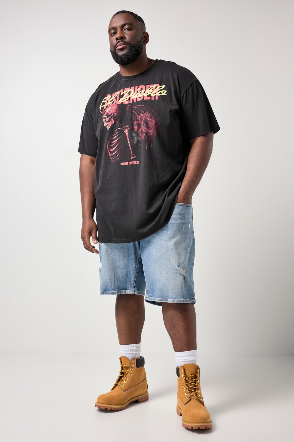 Stora storlekar T-shirt, Her, svart, storlek: 3XL, Bomull, STHUGE