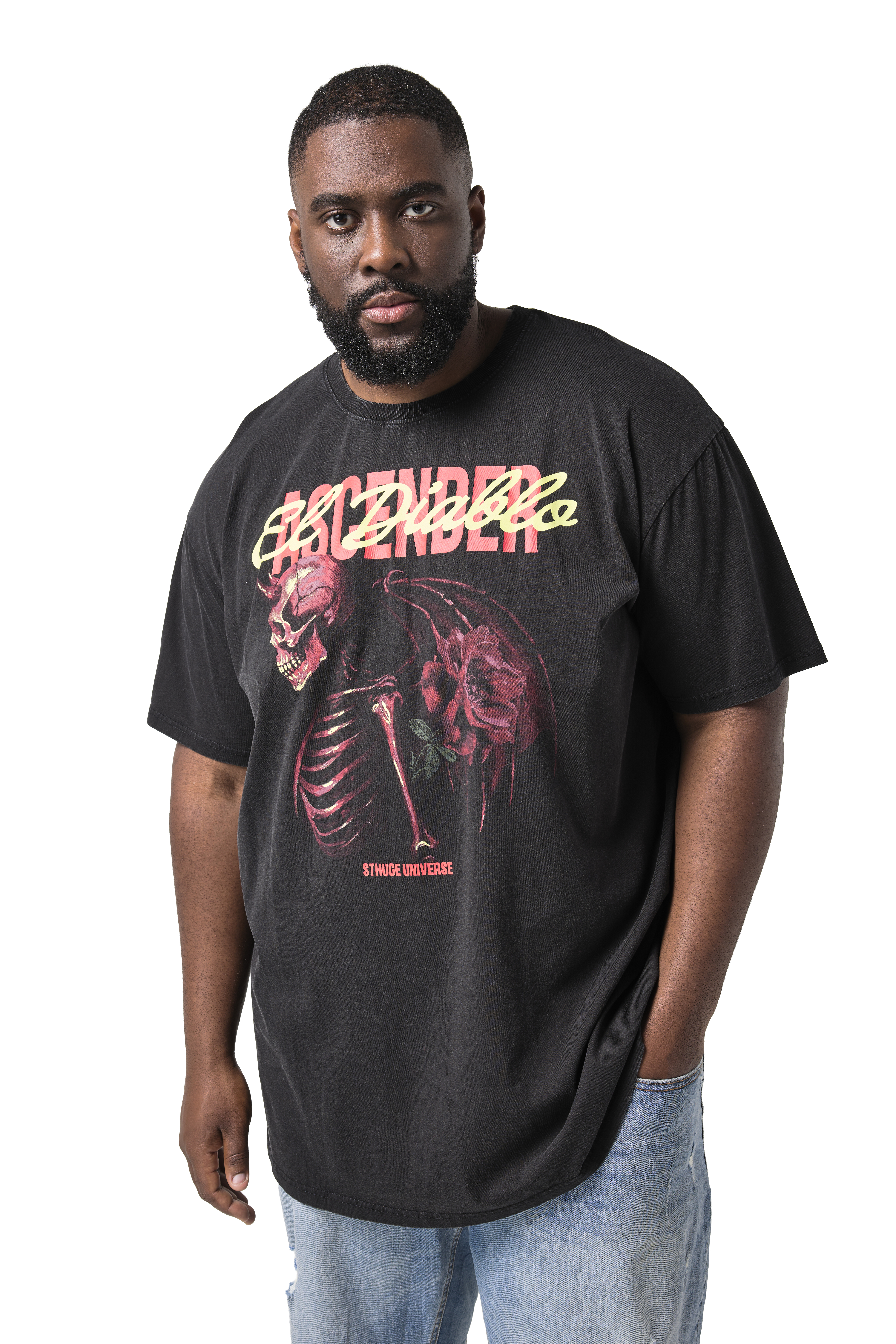 Tričko STHUGE, krátké rukávy, oversize, potisk, vintage vzhled, do 8XL