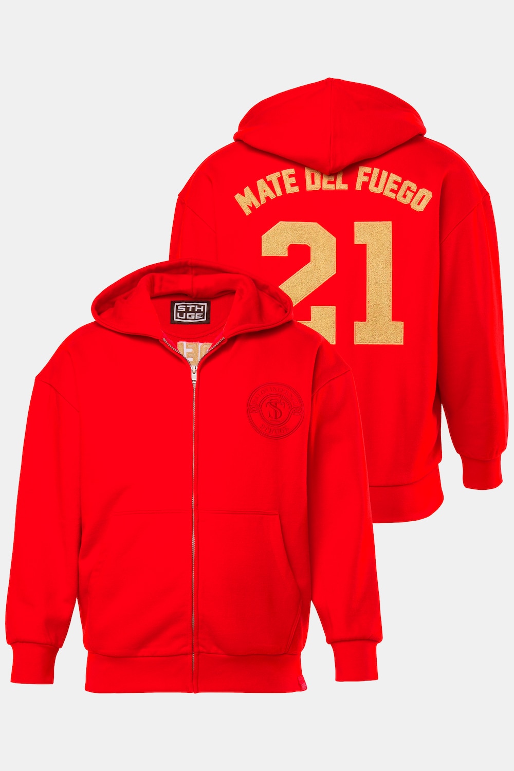 Hoodiejacke, oversized, Kapuze, Rücken-Badges, bis 8 XL