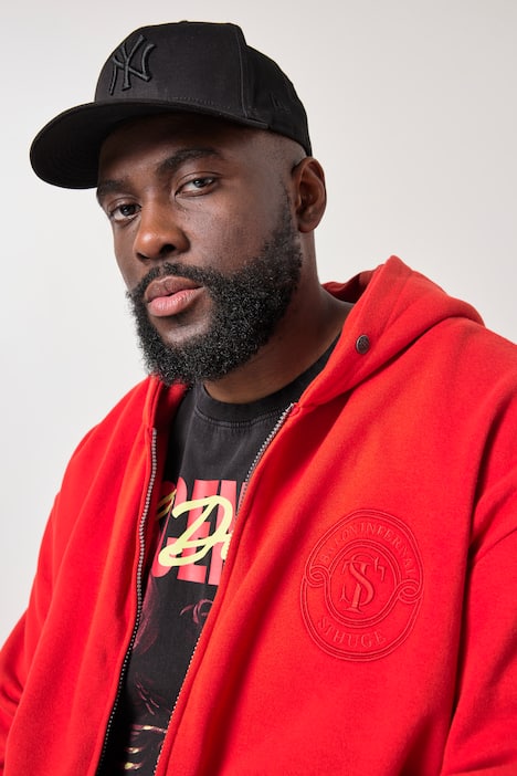 STHUGE hoodie-jack, oversized, capuchon, badges op de achterkant, tot 8XL