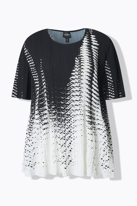 Geplooide blouse, met print, A-lijn, ronde hals, korte mouwen