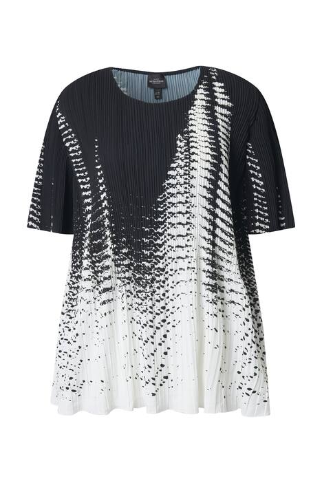 Plisovaná halenka, potisk, áčkový střih, kulatý výstřih, polo rukávy