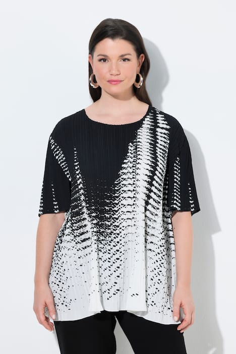 Geplooide blouse, met print, A-lijn, ronde hals, korte mouwen