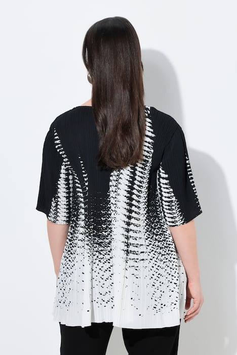 Geplooide blouse, met print, A-lijn, ronde hals, korte mouwen