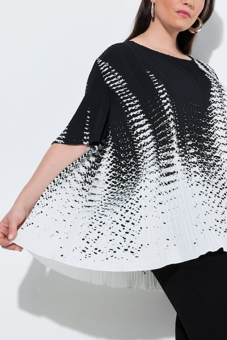 Geplooide blouse, met print, A-lijn, ronde hals, korte mouwen