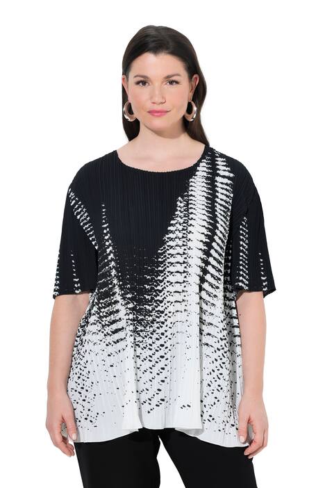 Plisovaná halenka, potisk, áčkový střih, kulatý výstřih, polo rukávy