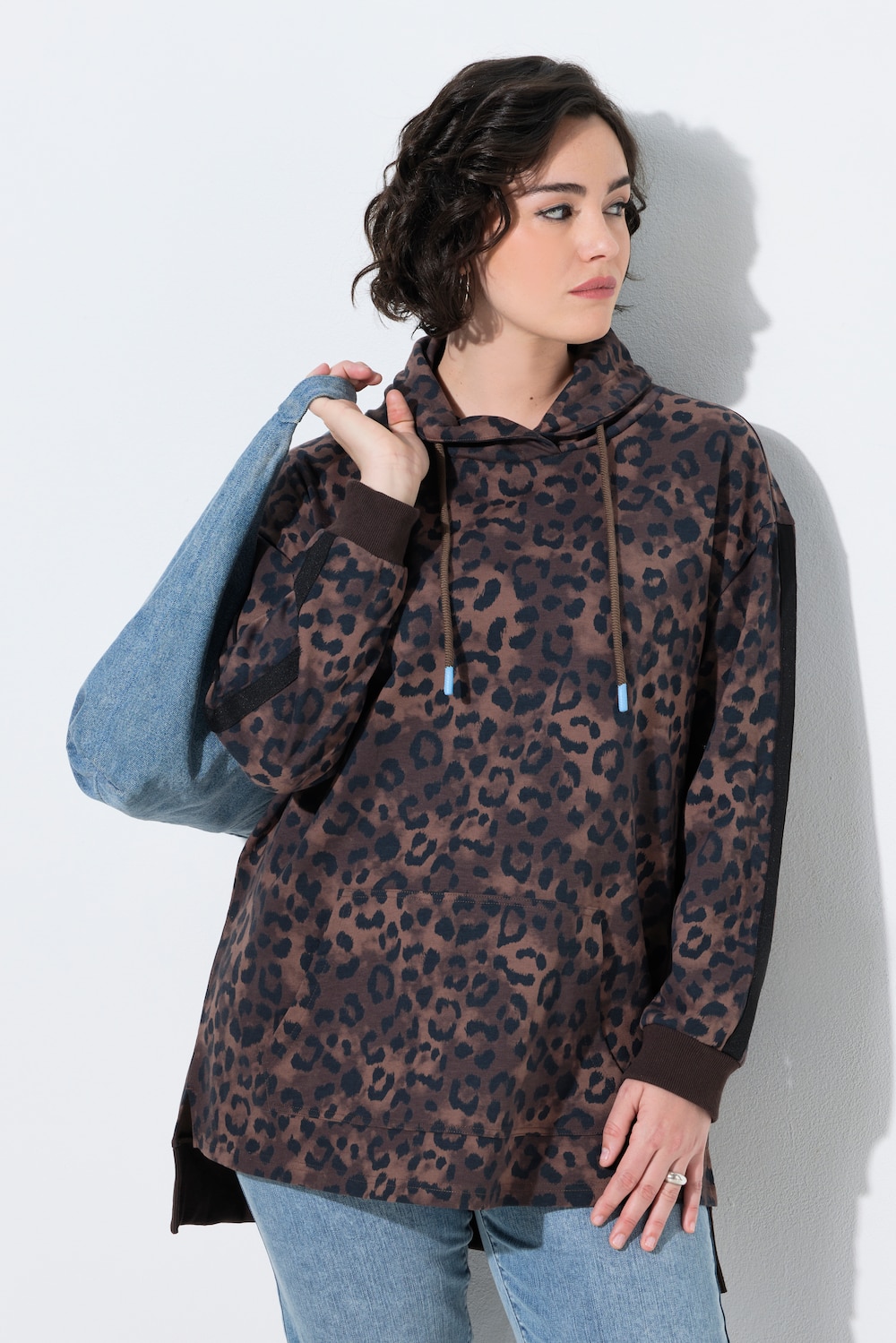 Sweatshirt, Leomuster, Stehkragen, Langarm