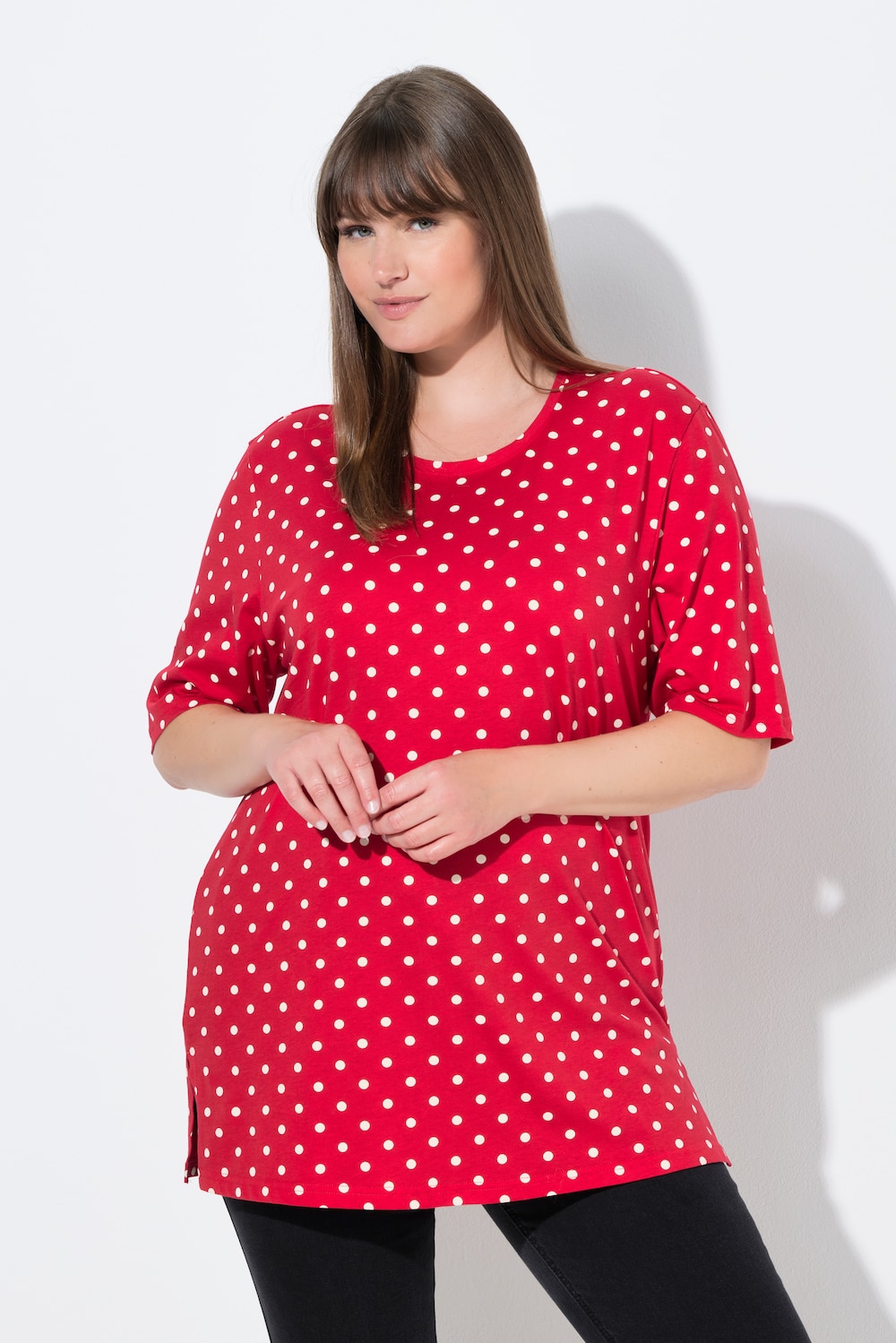 T-shirt, stippen, relaxed, ronde hals, korte mouwen