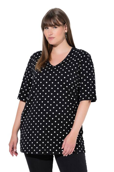 Tričko, puntíky Relax, výstřih do V, krátké rukávy