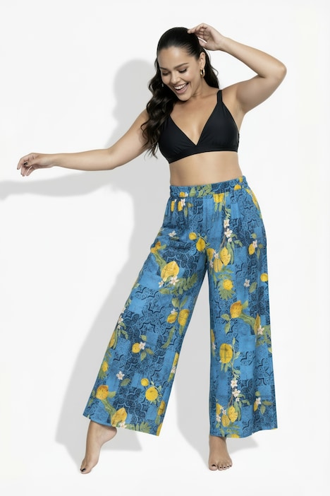 OLRIK Pantaloni Donna Taglie Forti A Vita Alta, Gamba Larga Palazzo, Con Tasche, Tessuto Leggero, Autunno, Nero