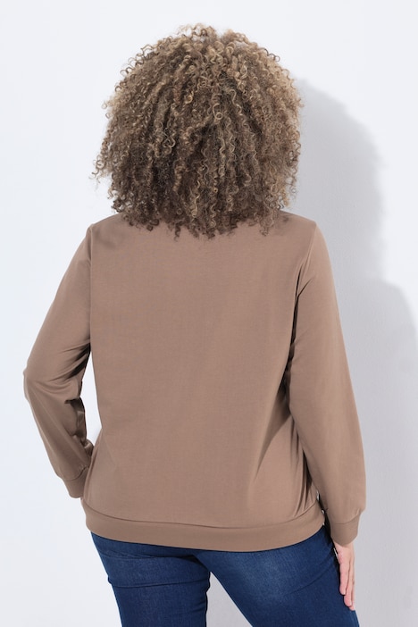 Sweatshirt, bloemenborduursel, ronde hals, korte mouw