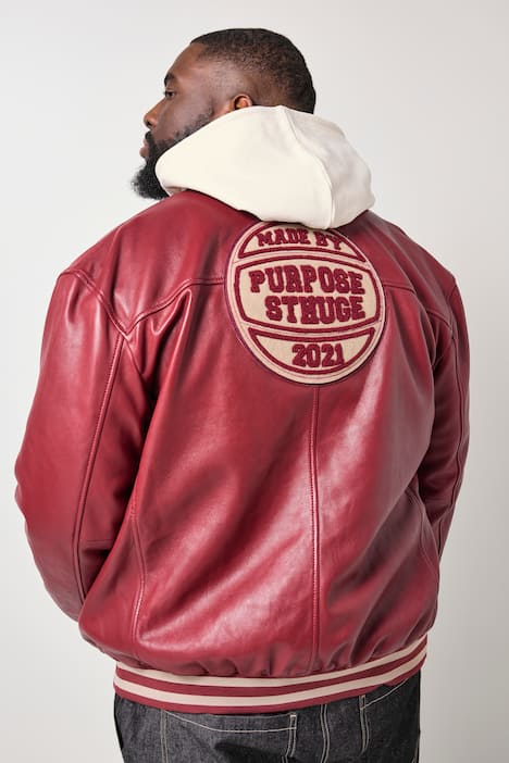 STHUGE Læder-collegejakke, ægte læder, bomberstil, op til 7XL