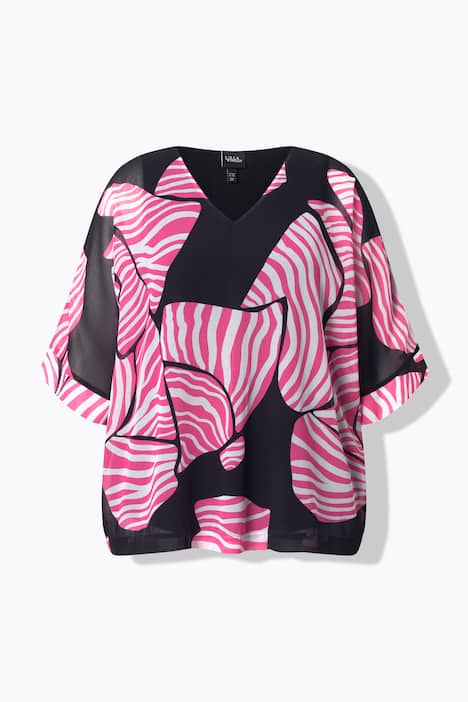 Chiffon-Bluse, doppellagig, Schleifen, V-Ausschnitt, 3/4-Arm