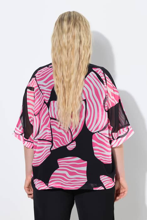 Chiffon-Bluse, doppellagig, Schleifen, V-Ausschnitt, 3/4-Arm