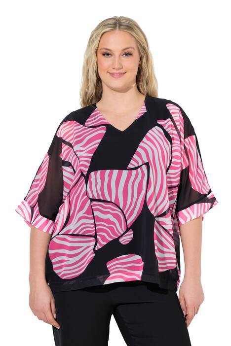 Šifonová halenka, dvouvrstvá, s mašlí, V výstřih, 3/4 rukáv