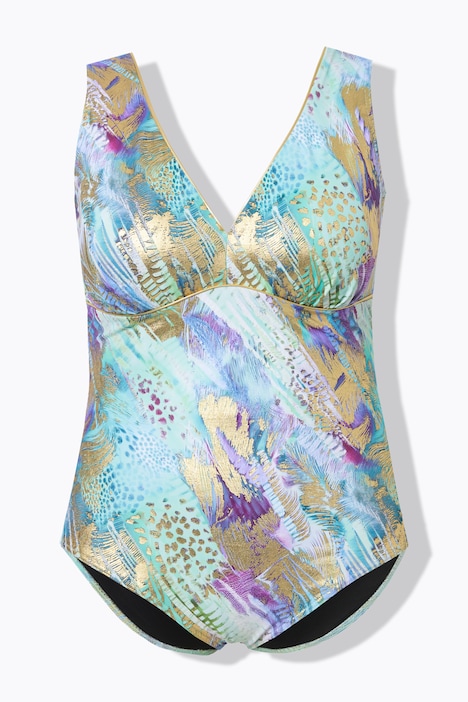 Kostium kąpielowy, wzorzysty, bez miękkich miseczek, ozdobna lamówka