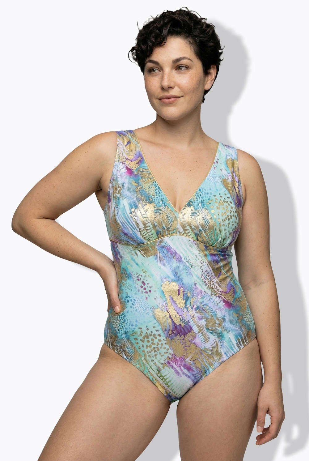 Badeanzug, gemustert, Softcups, Zierband