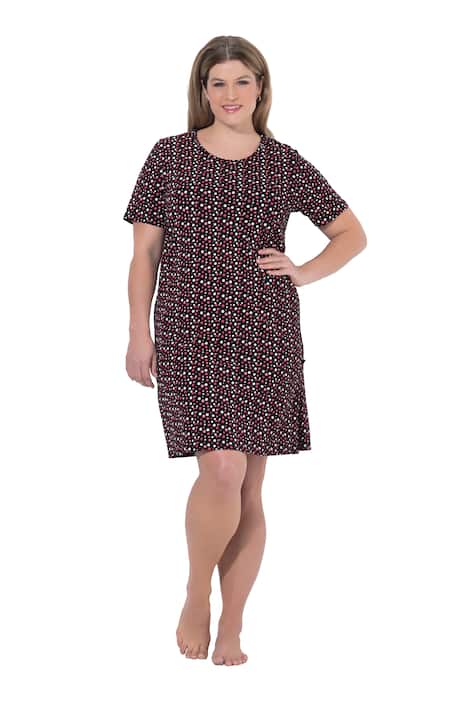 Noční košile, tečkovaná, kulatý výstřih, polodlouhé rukávy