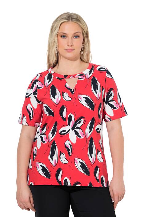 Tričko, květinový motiv, klasika, výstřih s průstřihem, kulatý výstřih, polodlouhý rukáv