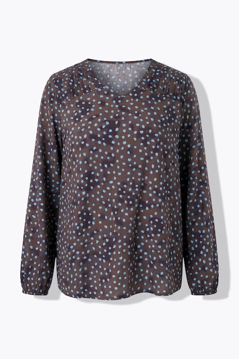 Tunika, Punkte, A-Linie, V-Ausschnitt, Langarm