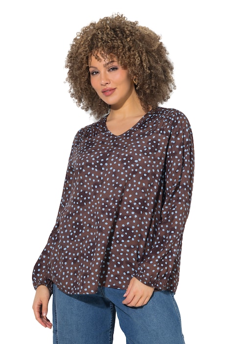 Tunika, Punkte, A-Linie, V-Ausschnitt, Langarm